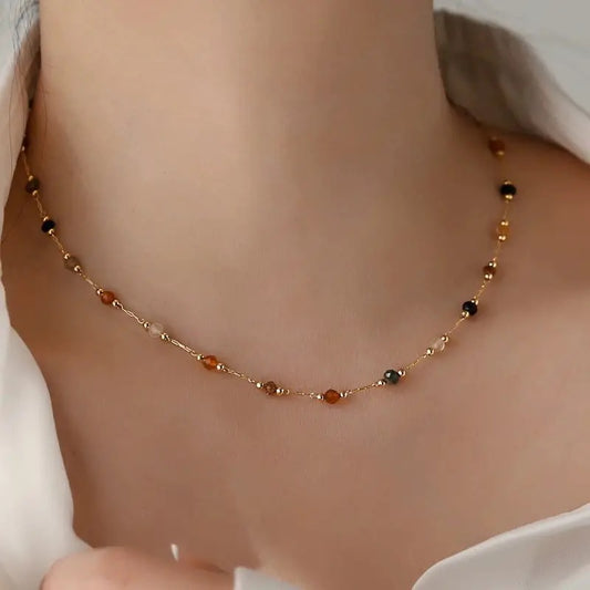 Golden Multi-Gem Beaded Necklace – Minimalist and Luxurious Piece for All-Season Style