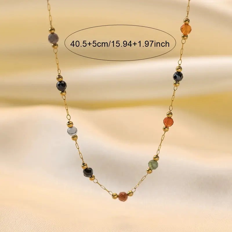 Golden Multi-Gem Beaded Necklace – Minimalist and Luxurious Piece for All-Season Style